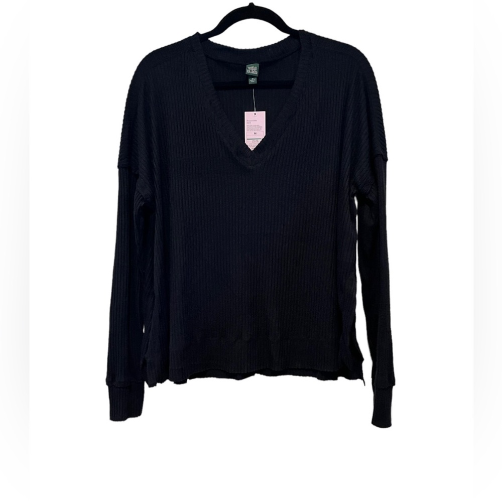 NWT Wild Fable Black Ribbed Knit Ribbed Open Hem Sweater Size Medium, Boxy Fit